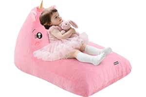 COMAX Unicorn Bean Bag Chairs for Kids, Large Kid Beanbag Chair with Filler, Big Toddler Lounge Bean Chair, Children Lazy Floor Lounger for Girls Boys, Pink