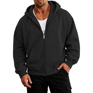 EFAN Men's Oversized Zip Up Hoodie Fleece Sweatshirts with Pockets | Cotton Blend Sweatshirts,Fall Clothes Outfits,Full Zip U