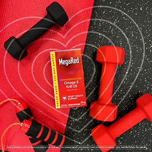 MEGARED – OMEGA-3 KRILL OIL 350MG SOFTGELS (130 COUNT IN A BOTTLE), EPA & DHA OMEGA-3 FATTY ACIDS WITH NO FISHY AFTERTASTE UNLIKE FISH OIL, CONTAINS ANTIOXIDANT ASTAXANTHIN