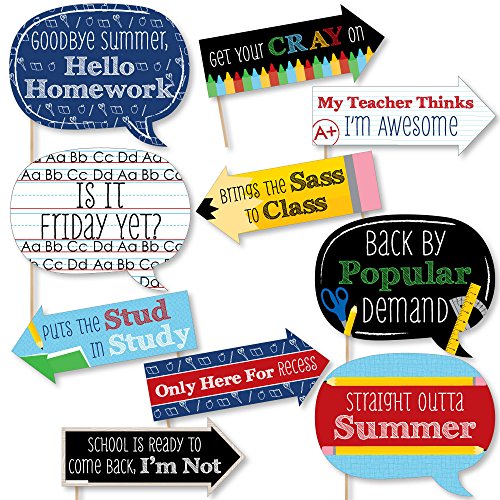 Funny Back To School – 1st Day of School Decorations and Photo Booth Props Kit – 10 Piece