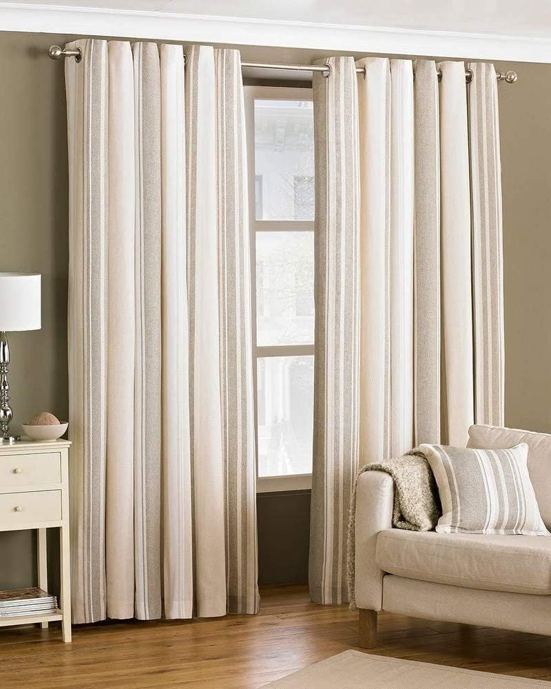 Riva Paoletti Broadway Ringtop Eyelet Curtains (Pair) - Coffee, Beige And Cream, 168cm x 183cm, W 26" x L 35.4" (1 Panels)