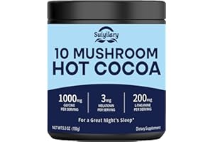 SUIYILARY 10 Mushroom Hot Cocoa, 3mg Melatonin Sleep Supplement, Sugar Free Keto Cocoa Powder, Nighttime Drink, 1000mg Glycine, 200mg L-Theanine, Help Fall Asleep and Stay Asleep, 15 Servings
