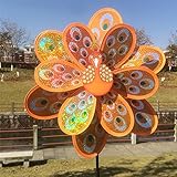 Techinal 1 Pcs Windmills Decorative, Double Layer Peacock Sequins Windmill Colorful Wind Spinner Kids Toy Home Garden Decor ( Orange ）