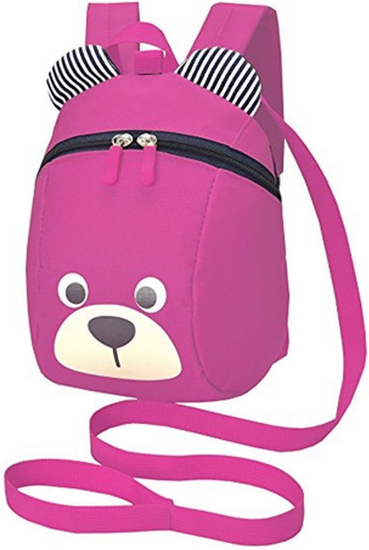 Binwee Toddler Reins Backpack Boys Girls Dinosaur Bear Backpack, Cartoon Safety Anti-Lost Strap Rucksack with Reins (Pink)