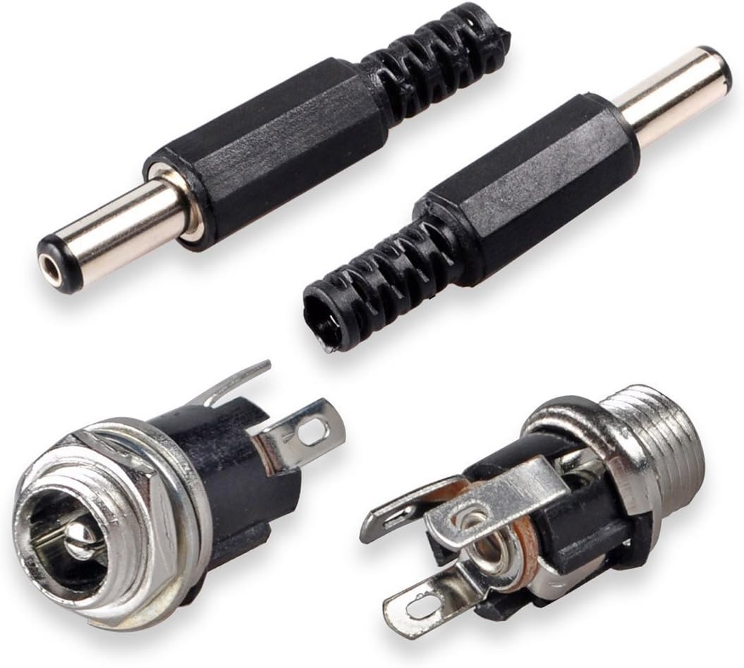 Conwork 5.5mm x 2.1mm Male DC Power Plug Connector & Screw Lock Female Panel Socket Mount Adapter [10 Male & 10 Female]