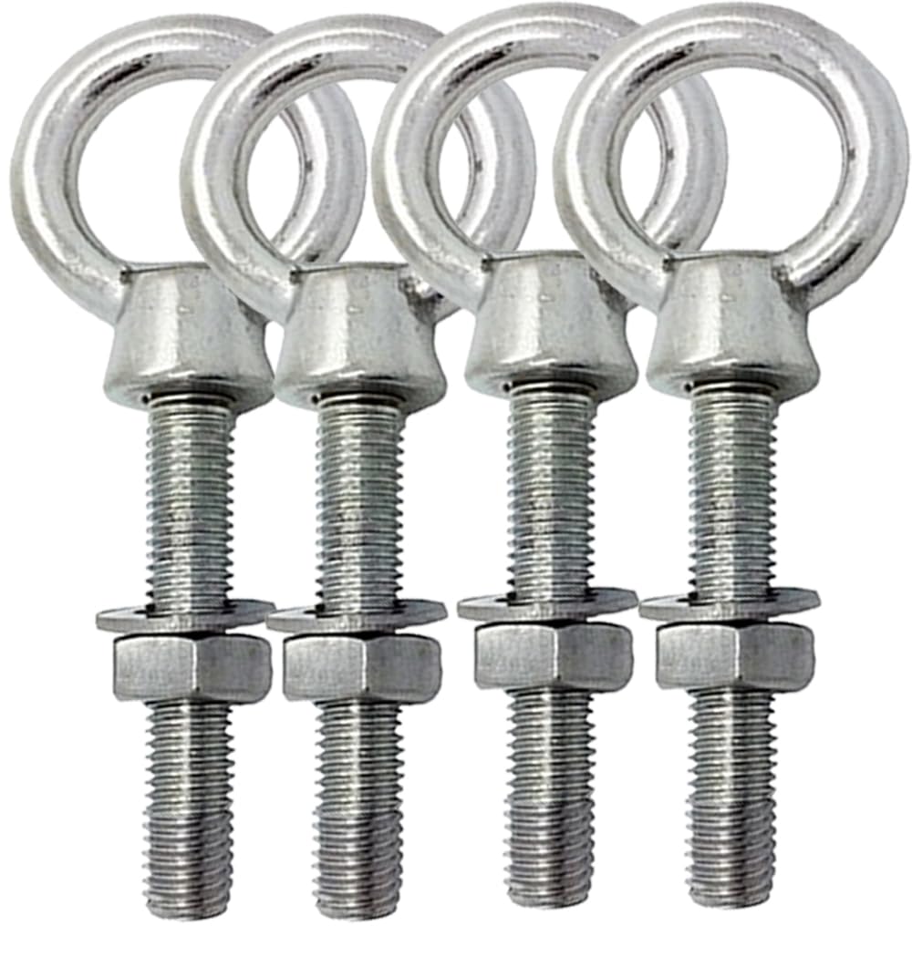 M6 x 40mm Lifting Long Eye Bolt Longshank with Full Nuts and Washer Stainless Steel Marine Grade (Pack of 4)