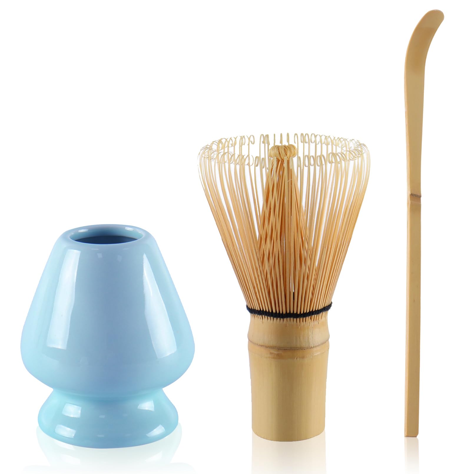 Matcha Tea Set Matcha Whisk, Ceramic Whisk Holder, Tea Scoop, Japanese Matcha Tea Tool Kit Set of 3(Blue)