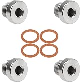 Rrina 4Pcs 304 Stainless Steel M8 x 1 Inner Hex Head Pipe Plug with Copper O-Ring
