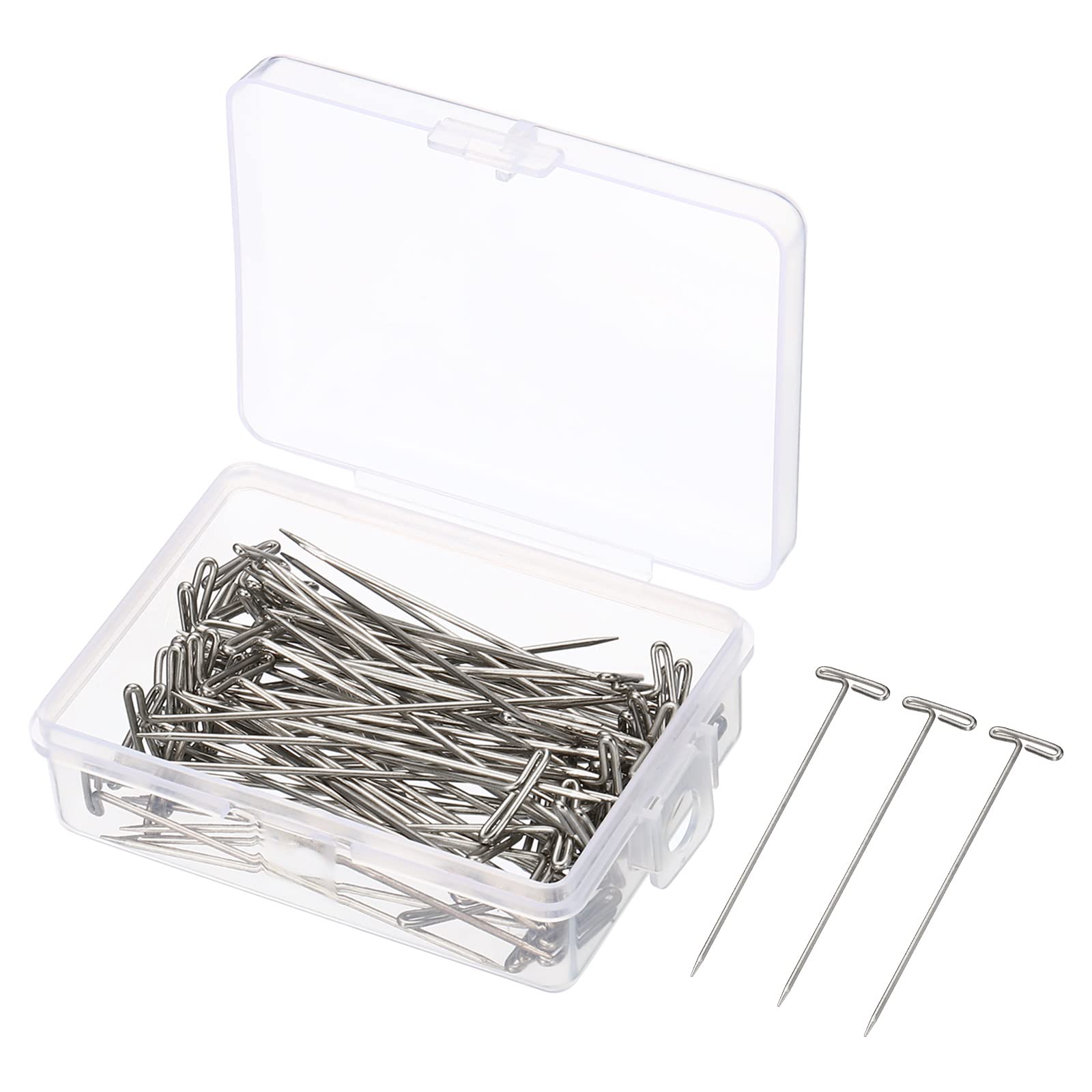PATIKIL 2.1 Inch T-Pins, 70 Pack Stainless Steel Blocking Pin Needles for Modelling Crafts, Silver