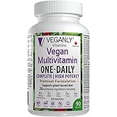 VEGANLY Vegan Multivitamin One-Daily for Plant-based Diets. Canadian. High potency in B12, D3, Calcium, Iron, Zinc & more. 90