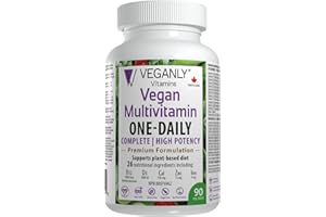 VEGANLY Vegan Multivitamin One-Daily for Plant-based Diets. Canadian. High potency in B12, D3, Calcium, Iron, Zinc & more. 90