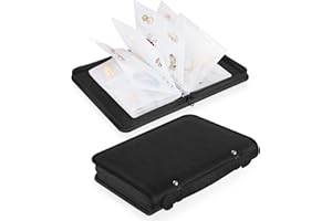SKYREH Jewelry Travel Organizer Case, PU Leather Portable Jewelry Storage Book with Transparent Pockets Zipper Bag for Necklaces, Earrings, Bracelets(48 Grids+48 Thicken PVC Bags) (Black)