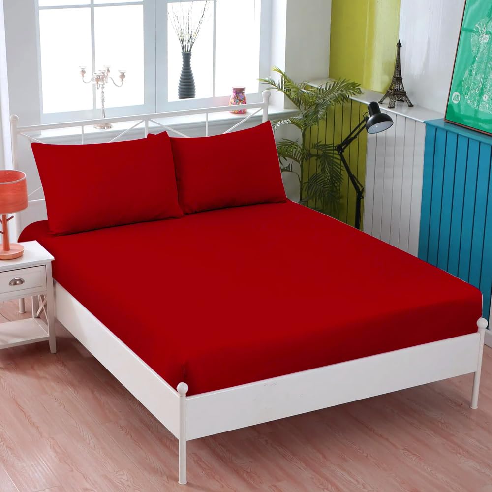 KHIM® 100% Soft Brushed Cotton Flannelette | 10Inch/25CM Deep Fitted Sheets | King - Red