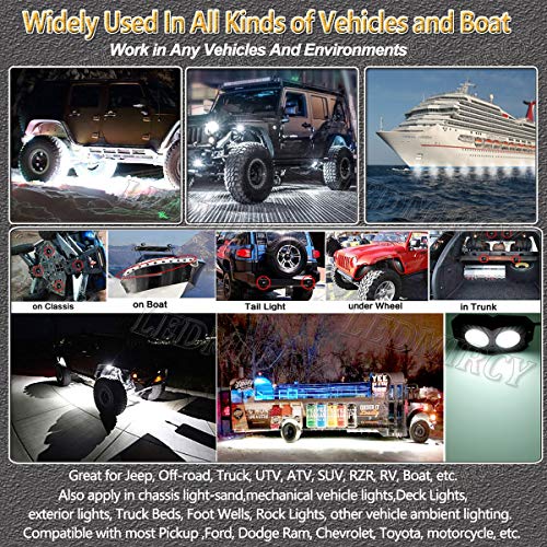 LEDMIRCY LED Rock Lights White Kit for JEEP Off Road Trucks ATV UTV Boat SUV RZR 12Pods Underglow Waterproof Light 12V-18W Trail Rig Lights Underbody Glow Shockproof Lights (12PCS-White） - Thumbnail 6