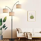 Dimmable Floor Lamp - 3 Lights Arc Floor Lamps for Living Room, 1000LM Modern Tall Standing Lamp With Beige Shades & Heavy Ba