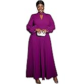AOMEI Women's Cutout Long Pleated Church Dress Puff Sleeve Stand Collar Casual Dresses for Women Classy