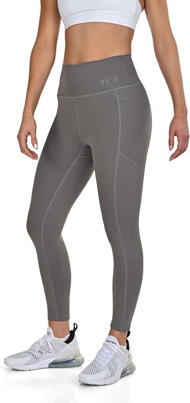 Leggings 7/8 Taille Haute pour Femmes – Leggings Ultra Doux avec Contrôle du Ventre et 2 Poches Latérales Ouvertes pour la Course, la Gym et Le Yoga -Charcoal/Grey, M