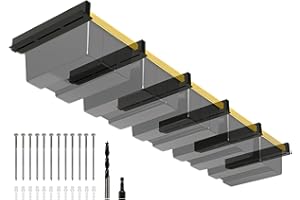 Eastrexon 5-bin Overhead Garage Storage Rack, Heavy Duty Ceiling Storage Racks, Powder Coated Tote Storage Rack for Garages, Sheds, Storerooms (6 PCS, for 5 Bins)