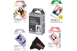 Fujifilm Instax Mini Film Variety Pack – 5 Unique Styles for Instax Cameras (Macaron, Monochrome, Standard Twin Pack, Lavende