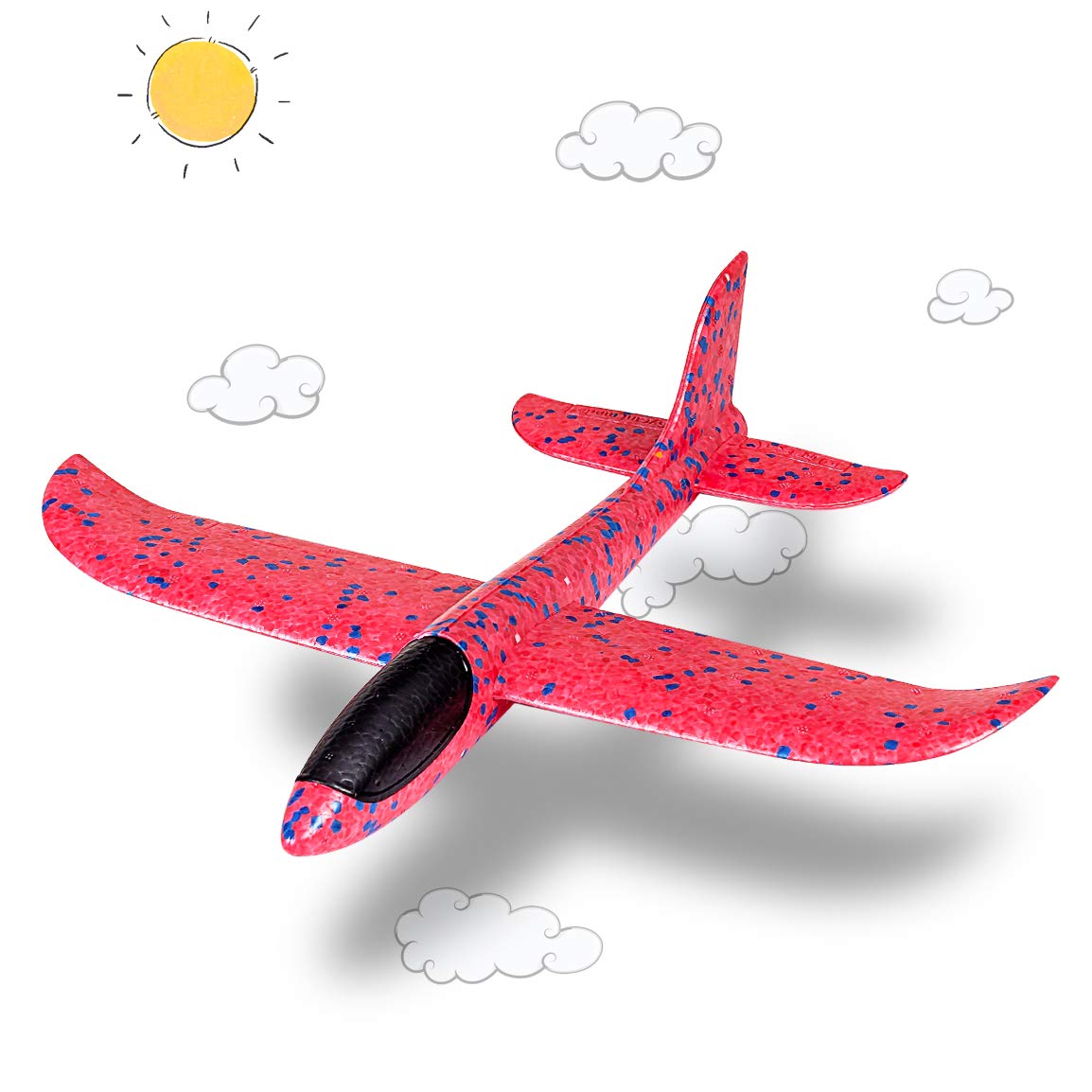 Highttoy Foam Airplane for Kids, Hand Launched Glider Plane Toys for 3-12 Year Old Boys Girls, Outdoor Flying Aeroplane Toys for Kids, Red