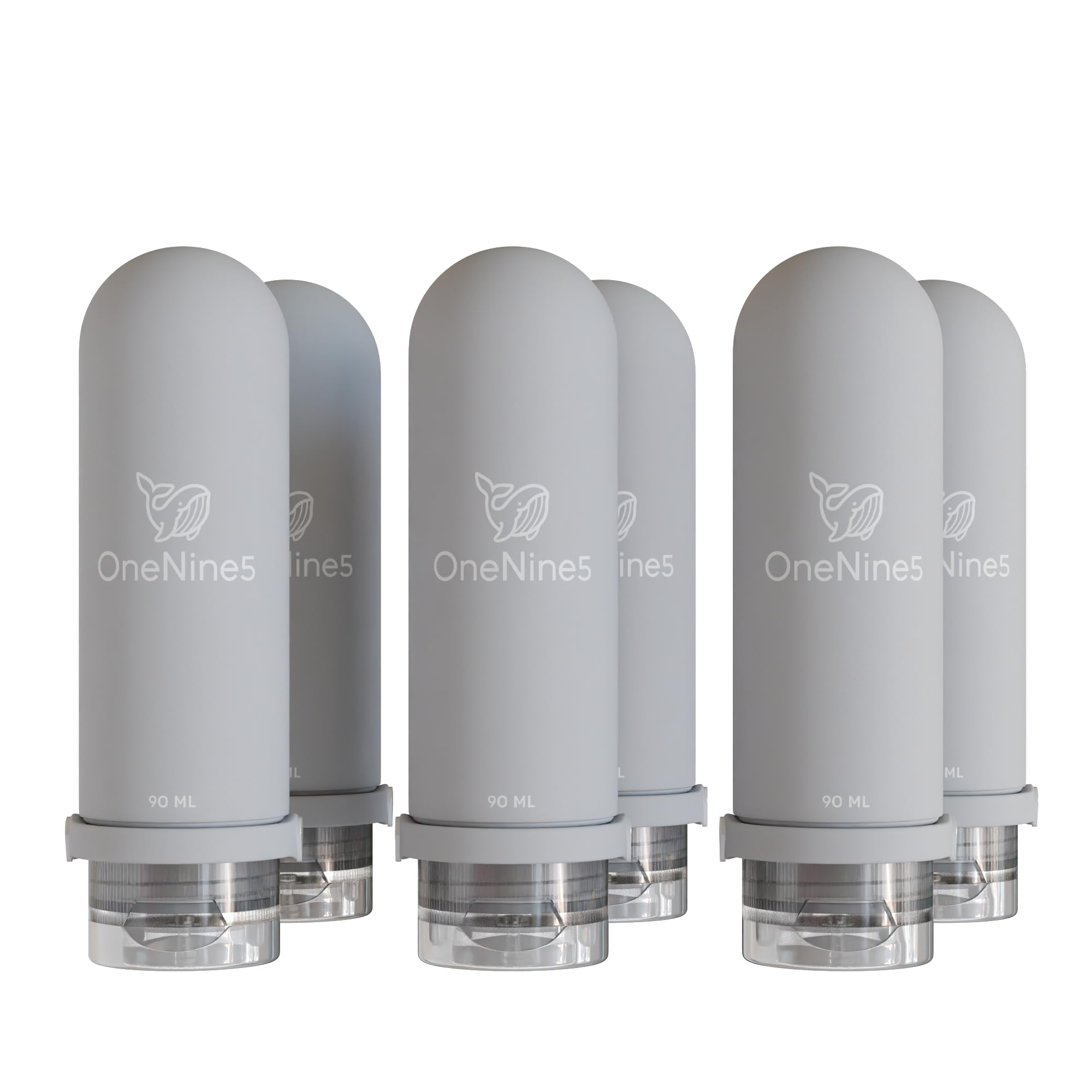OneNine5 Travel Bottles for Toiletries 6-Pack 90ml (Grey) Travel Essentials Silicone Refillable Travel Liquid Bottles. Airline Approved 100ml Travel Bottles for Travel Toiletries.