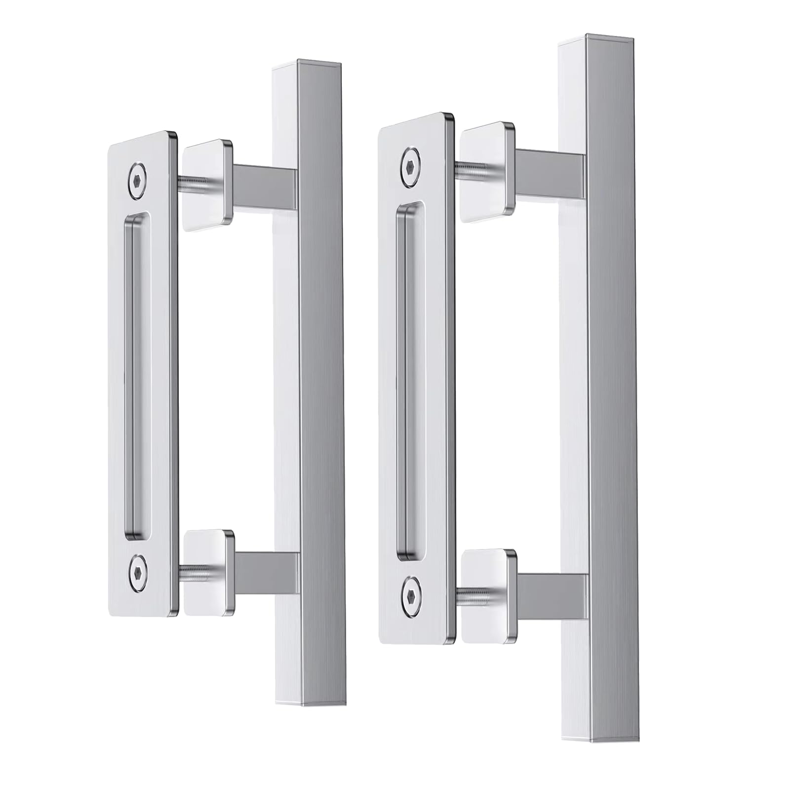 Photo 1 of EaseLife 12" Stainless Steel Sliding Barn Door Pull Handle with Flush Hardware Set,Double Sided,Brushed Finish,Anti-Rust Anti-Corrosion,Easy Install,Square,2 Pack
