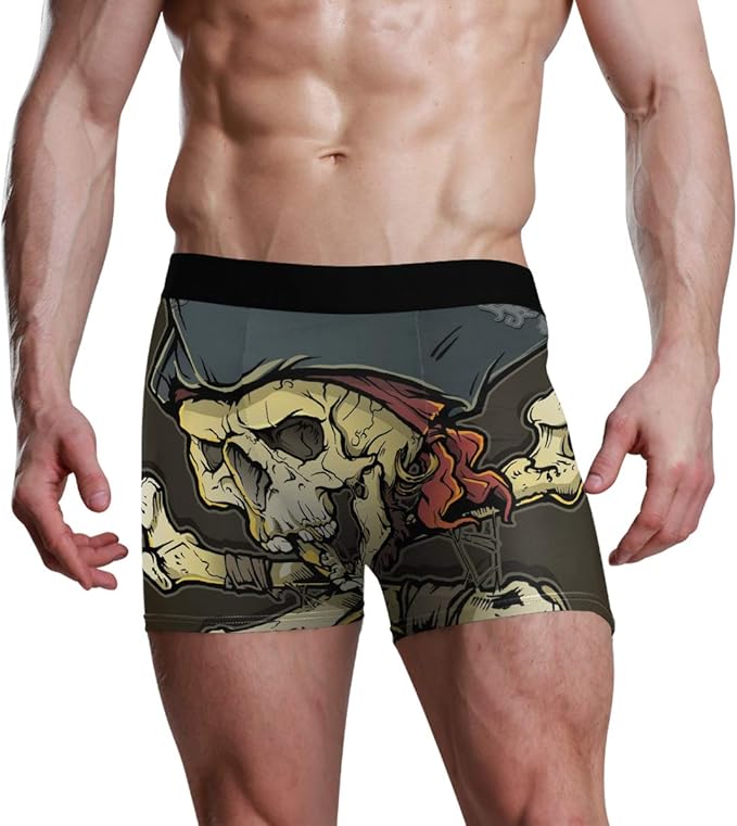 JIRT Calzoncillos bóxer para Hombre Ropa Interior Pirata Capitán Calavera Troncos elásticos Transpirables Masculinos Bolsa abultada Calzoncillos Suaves