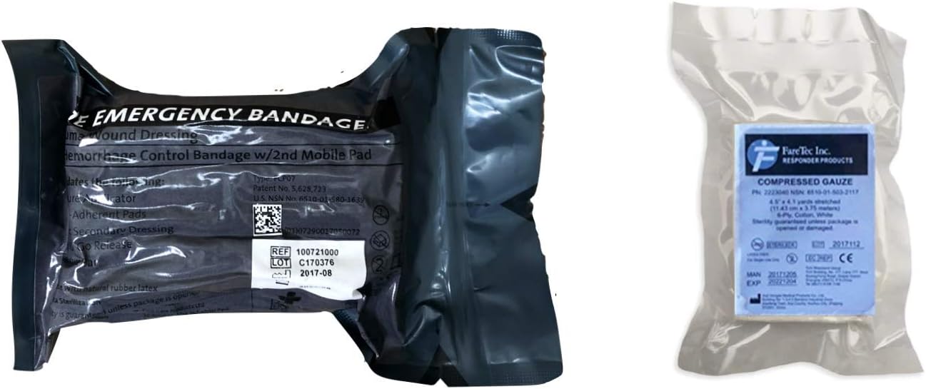ECB Military Trauma Wound Dressing 4" w/2nd Mobile Pad & Compressed Gauze