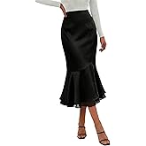 DERAX Womens Silk Satin Midi Mermaid Skirt Bodycon High Waisted Flowy Ruffled Tiered 2026 Spring Summer Fishtail Skirts