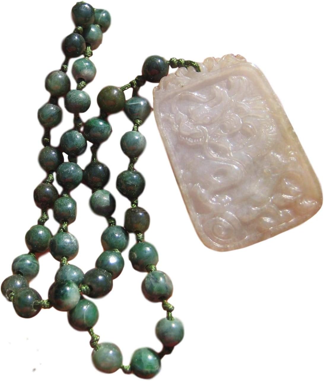 Everest crystal art Natural Jadeite Jade Dragon pendant necklace Amulet stone carving A67