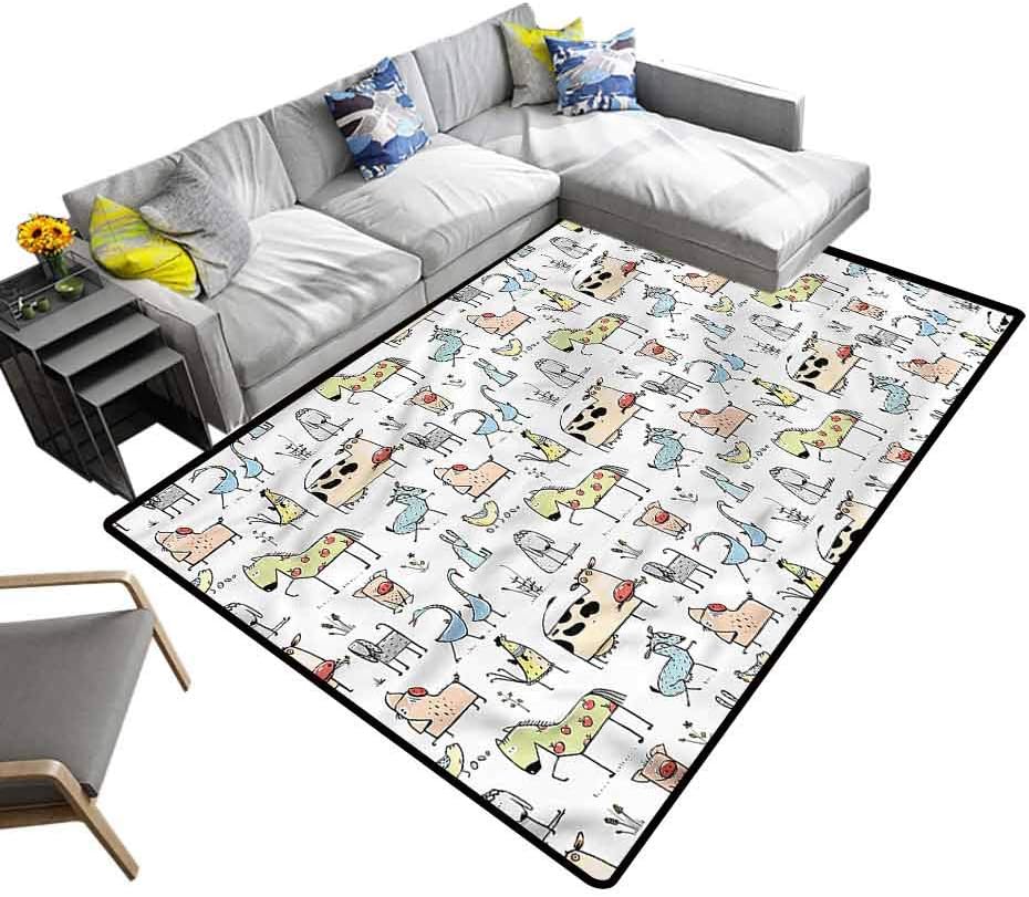 Animal, Non Skid Rugs Doodle Style Farm Animals Indoor/Outdoor Multicolor Area Rug for Bedroom Living Room Girls Kids Nursery, 4'x 6'