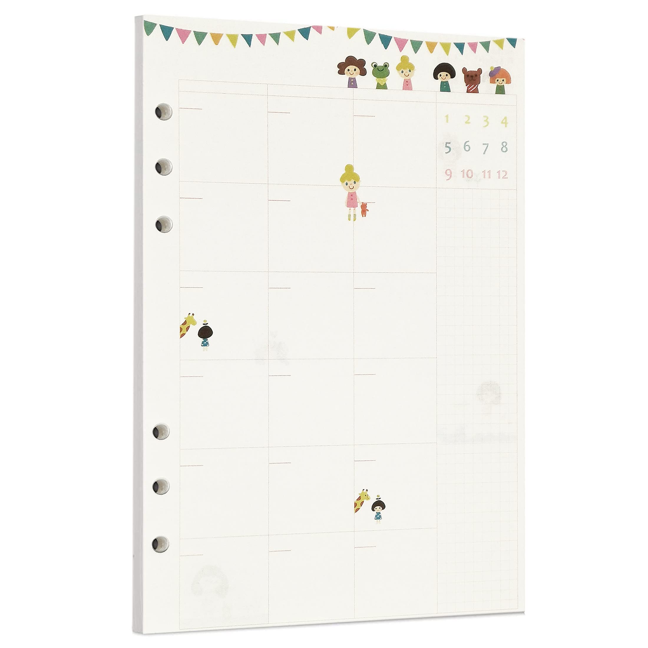 Zelten 40 Sheets 80 Pages Colorful Loose Leaf Punched Paper Refills Paper for 6 Hole Binder Personal Organizer Diary Notebook Refillable Planner (A5, Little Girl Monthly Planner)