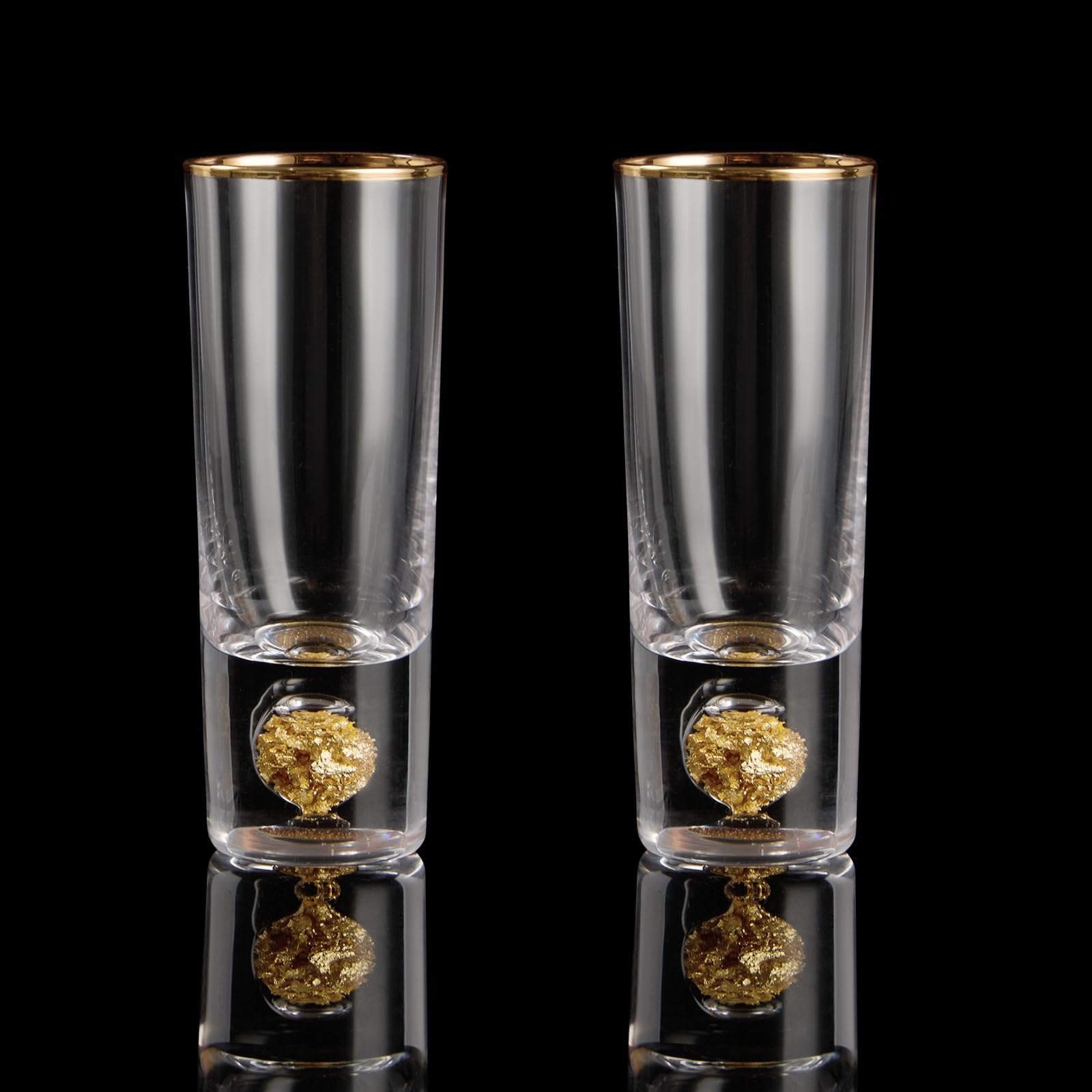 DUJUST Crystal 60ml Shot Glasses Set, Cool & Tall Shot Glasses Set Decorated with 24K Gold Leaf Flakes, BPA-Free & Lead-Free, Perfect for Décor & Collection, Gift Choices - 2 pcs — image 1