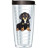 Signature Tumblers Dachshund Puppy Dog Emblem on Clear 16 Ounce Double-Walled Travel Tumbler Mug with Black Easy Sip Lid