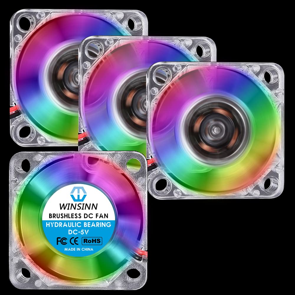 WINSINN 30mm Color LED Fan 5V Hydraulic Bearing Brushless 3010 30x10mm - High Speed (Pack of 4Pcs)