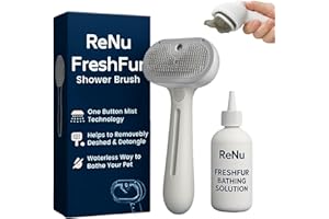 Renu Dog Brush, Renu FreshFur Dog Shower Brush + Bathing Solution, 3 in 1 Self Cleaning Steamy Pet Brushes, Dog Grooming Tool for Long & Short Hair, Removes Loose Hair Reduces Shedding (White)