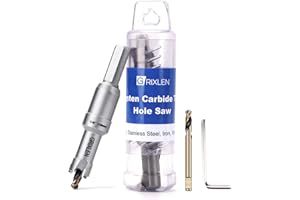 GRIXLEN 1/2" (13mm) Tungsten Carbide Tip Hole Saw,Hole Saw with M2 Pilot Drill bits for for Hard Metal Stainless Steel, Metal, Iron, and Plastic,25mm Drilling Depth (1/2" (13mm))