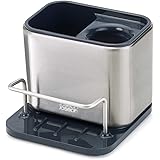 Joseph Joseph Surface Sink Caddy Stainless Steel Sponge Holder Organizer Tidy Drains Water for Kitchen, Small, Silver