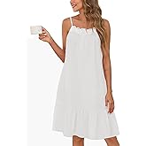 SWOMOG 100% Cotton Nightgowns for Women Lace Sleeveless Sleep Dress Victorian Sleepshirt Button Strap Night Gown