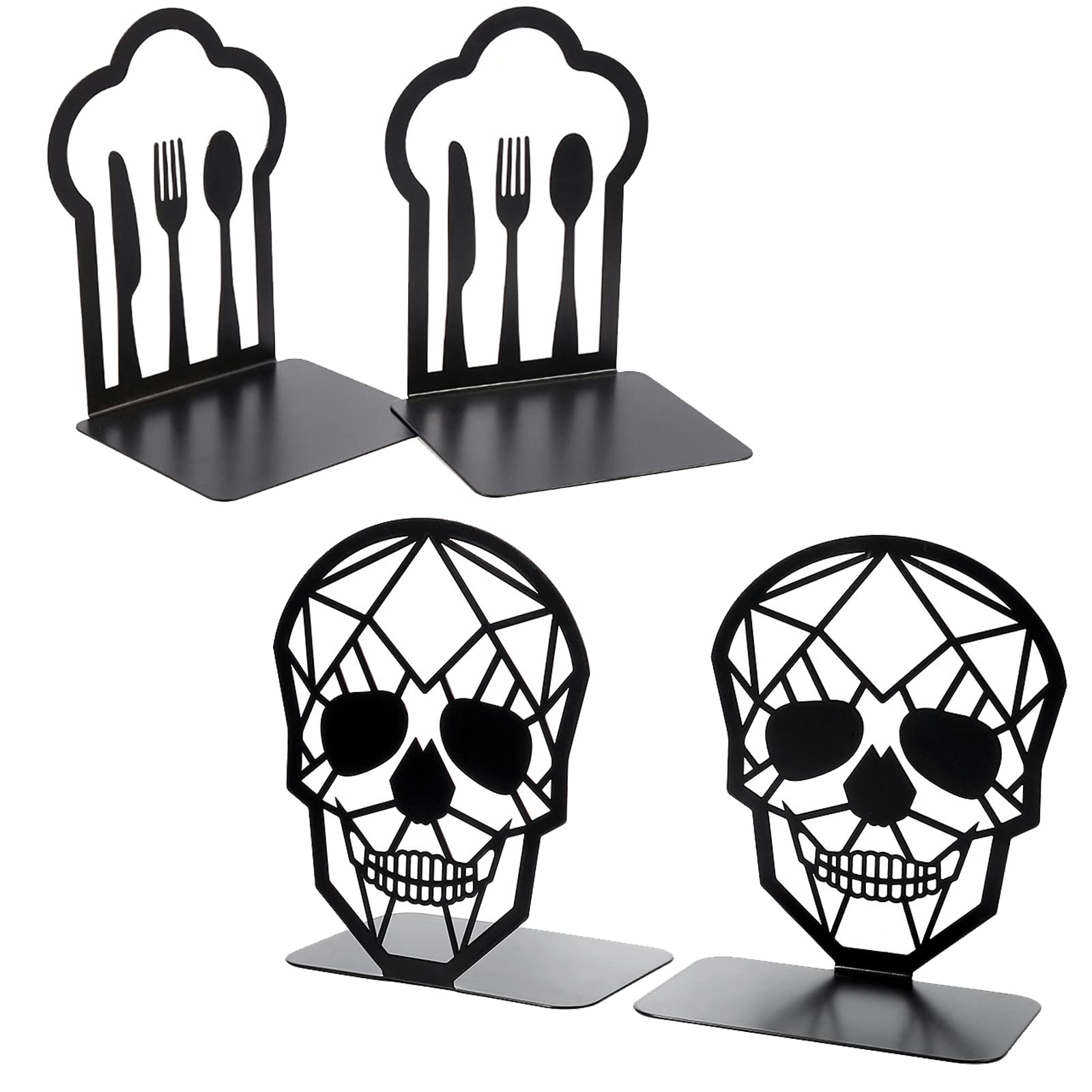 Aileese Heavy Duty Metal Bookends (2 Pair, Black) - School & Office Book Stoppers, Decorative Tree Design