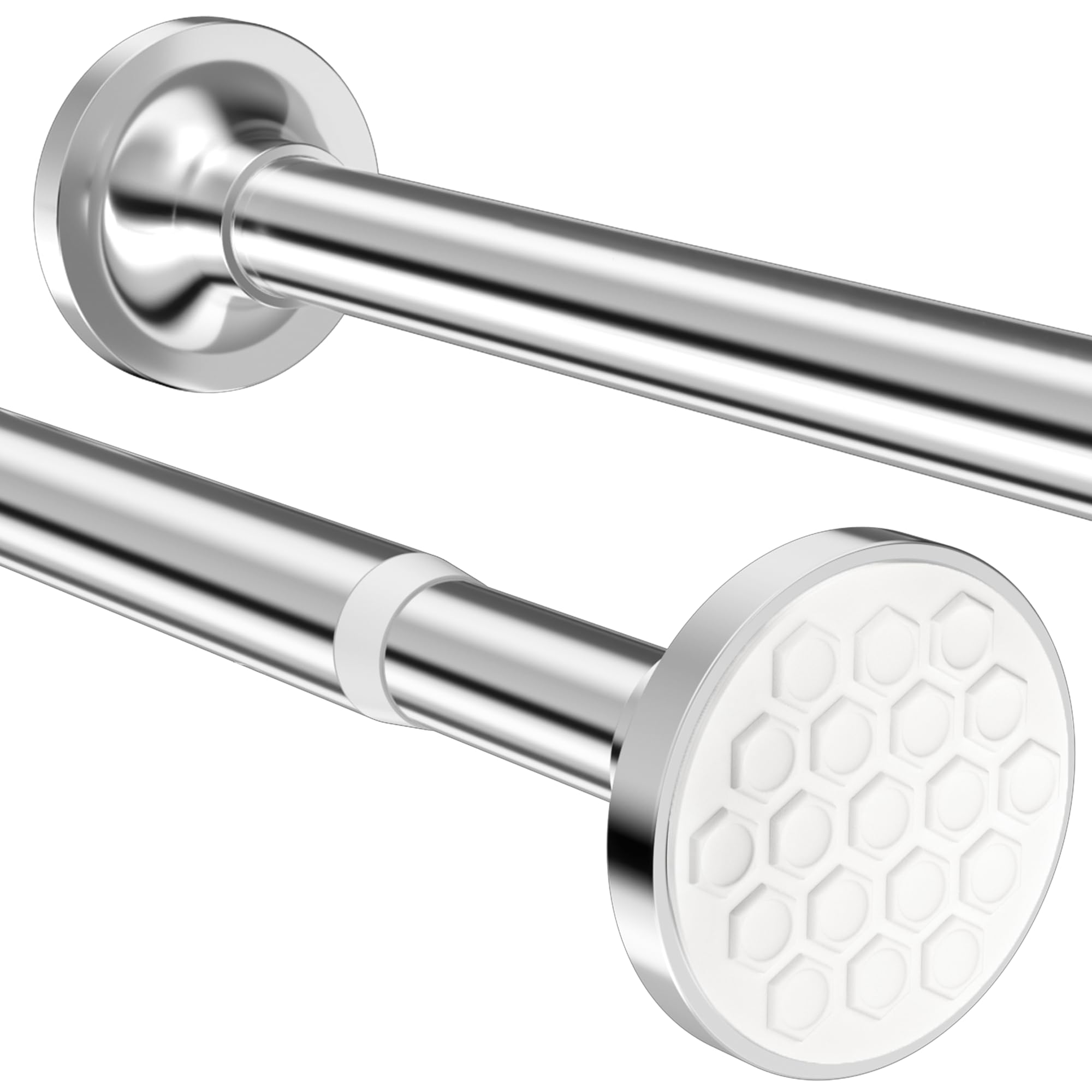 Shower Curtain Rail Extendable Curtain Rods no Drilling Telescopic Pole Stainless Steel Tension Rods for Living Room, Bedroom, Bathroom, Balcony (90-140CM Φ32mm Silver)