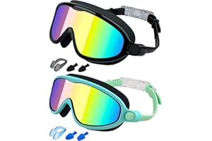 Rantizon Kids Swimming Goggles 2 Pack, Anti Fog&UV Kids Goggles for Boys Girls, No Leak Wide View Swim Goggles for Child 3-14