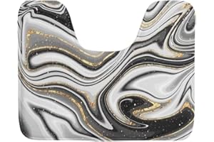 Maiyoinou Toilet Bathroom Rug U-Shaped Toilet Floor Mat for Toilet Base, Stain Resistant Non-Slip Quick Dry Flannel Contour Toilet Mats, Black Marble Print