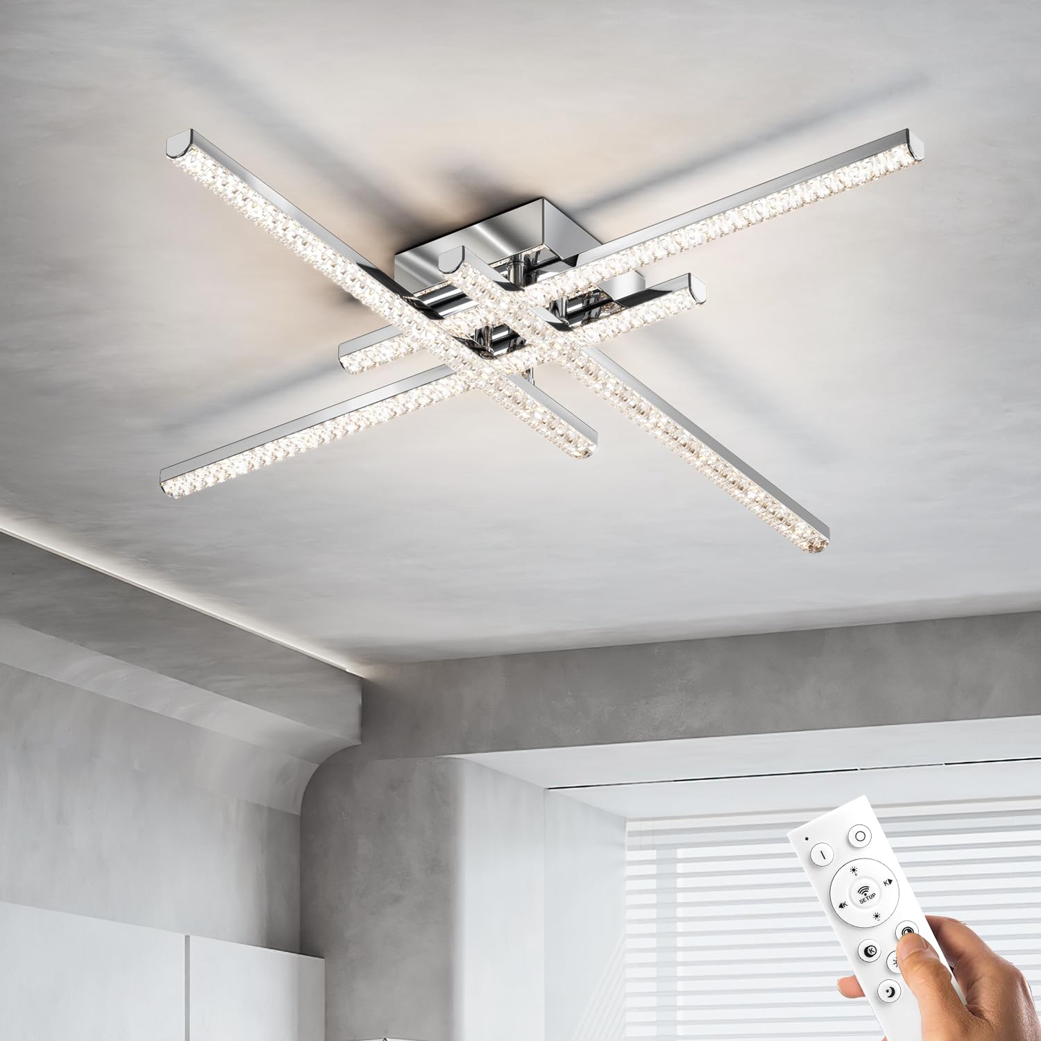 Photo 1 of JFHTNFJ 24in Modern LED Ceiling Light, Acrylic Dimmable with Remote Control Flush Mount Ceiling Light Fixture, Silver LED Ceiling Lamp for Bedroom, Kitchen Island, Living Room, 3000K-6500K