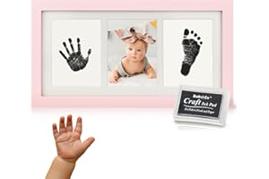 Bubzi Co Baby Handprint Kit & Footprint Photo Frame for Newborn Girls and Boys, Unique Baby Shower Gifts Set for Registry, Memorable Keepsake Decorations for Room Wall or Nursery Decor (Ballet Pink)