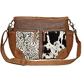 Myra Bag Cow Print Purses for Women - Canvas and Hairon Bag with Leather Shoulder Strap, Western Style Women's Purses