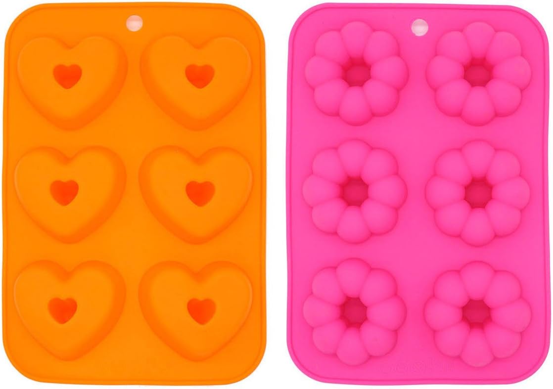 LuckyStar365 2PCS 6-Cavity Silicone Donut Pan, Heart and Pumpkin Shape Non-Stick Donut Baking Pan, Donut Molds, BPA Free, Oven, Dishwasher, Microwave and Freezer Safe (Heart&Pumpkin Shape)