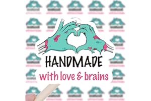 WAILOZCO 200 PCS Handmade with Love Brains Stickers,Funny Small Business Envelopes Stickers for Business Packages/Handmade Goods/Bags,Halloween Theme Small Shop Business Stickers for Envelopes Seals