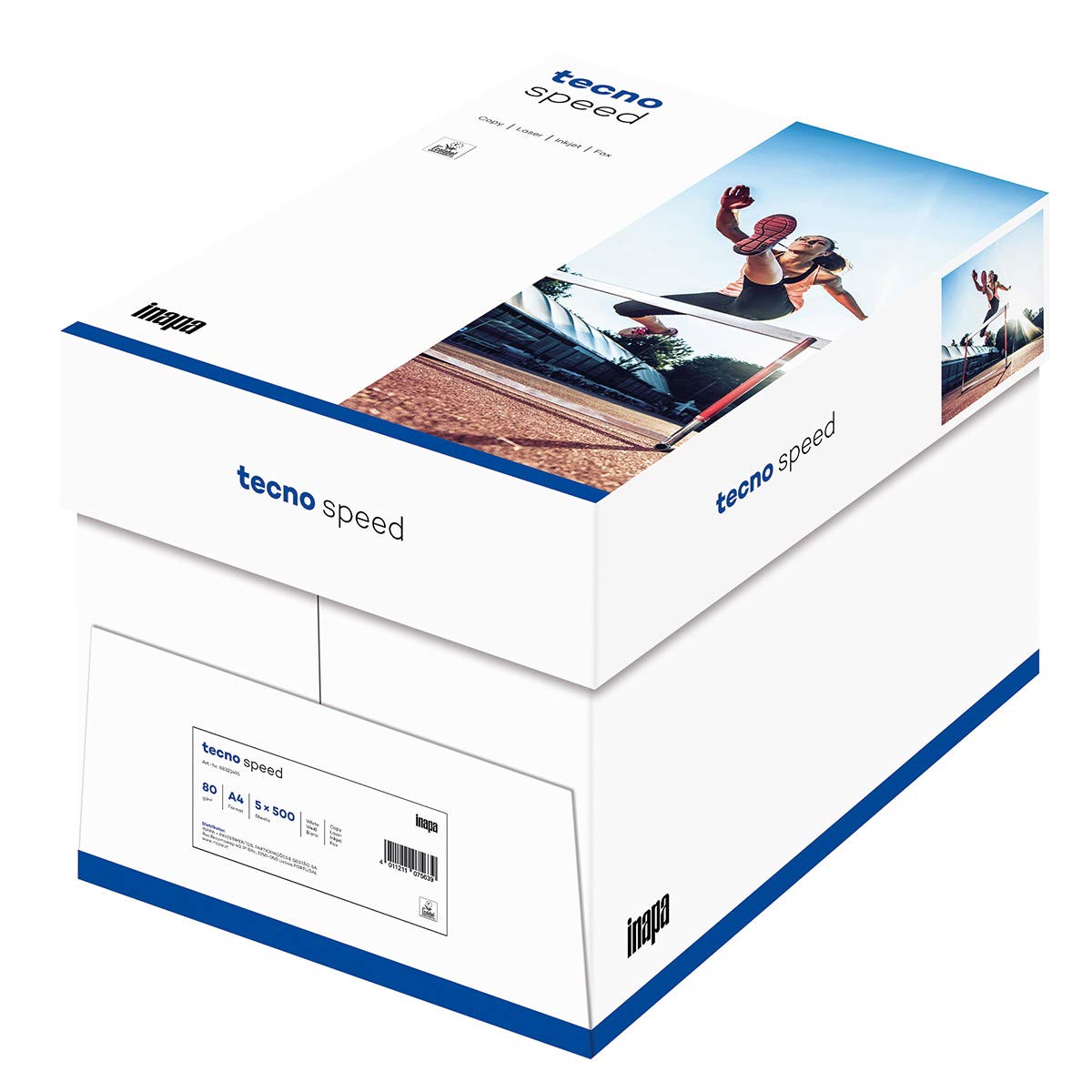 inapa Tecno Speed Printer/Copier Paper: 80 g/m², A4, White, 2500 Sheets, Fast and Jam Free Printing