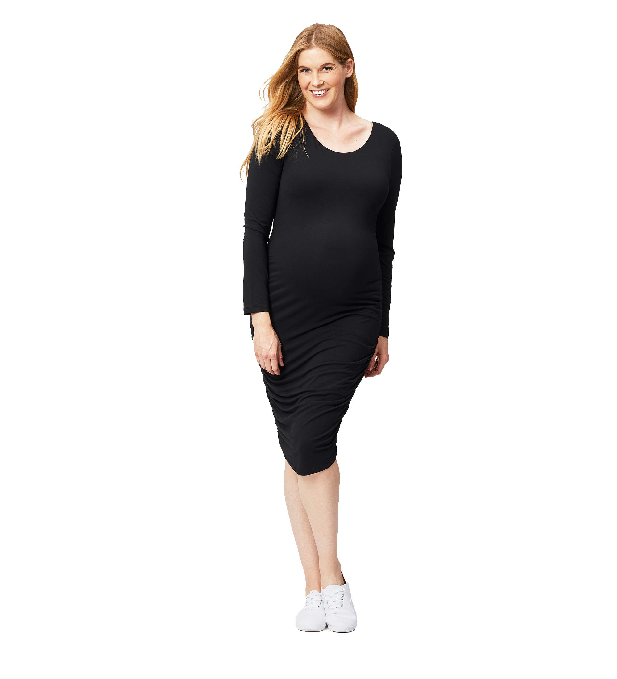 Cake Maternity Women's Body Hugging Long Sleeve Maternity Dress, Black, X-Large, R-8680B-06-XL
